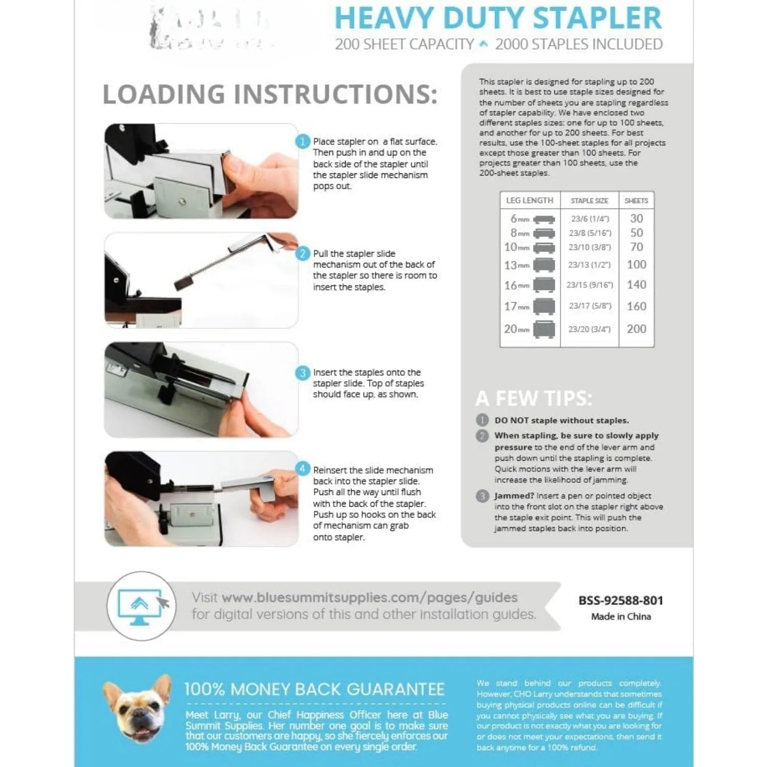 Heavy duty stapler, 200 capacity, 2000 staples