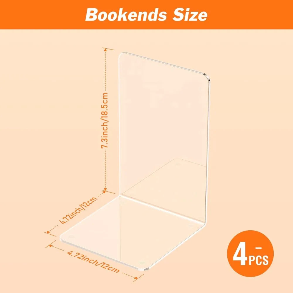 Acrylic staples 4, transparent bookshelf staples, transparent bookshelf organizer, bookshelf decoration, heavy book staples