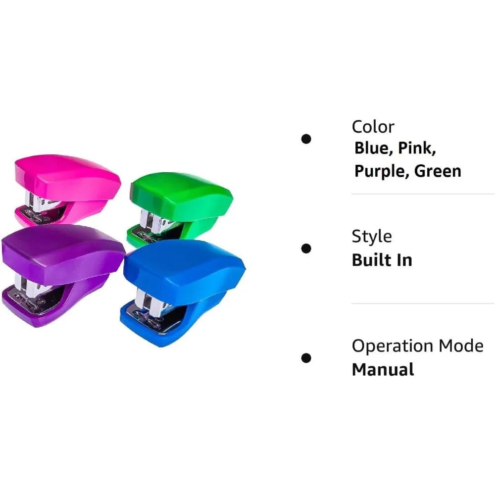 Mini stapler set of four pieces - built-in stapler, including 2000 standard stapler - used in offices, schools