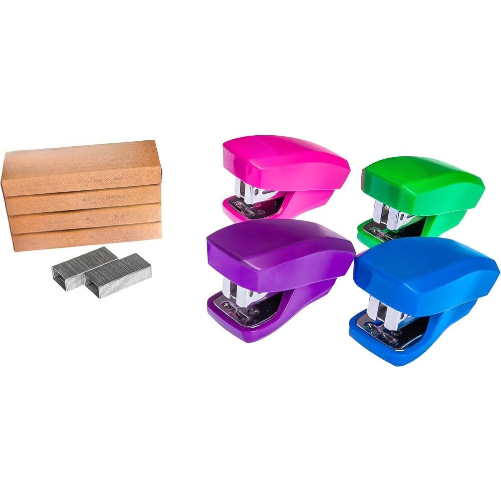 Mini stapler set of four pieces - built-in stapler, including 2000 standard stapler - used in offices, schools
