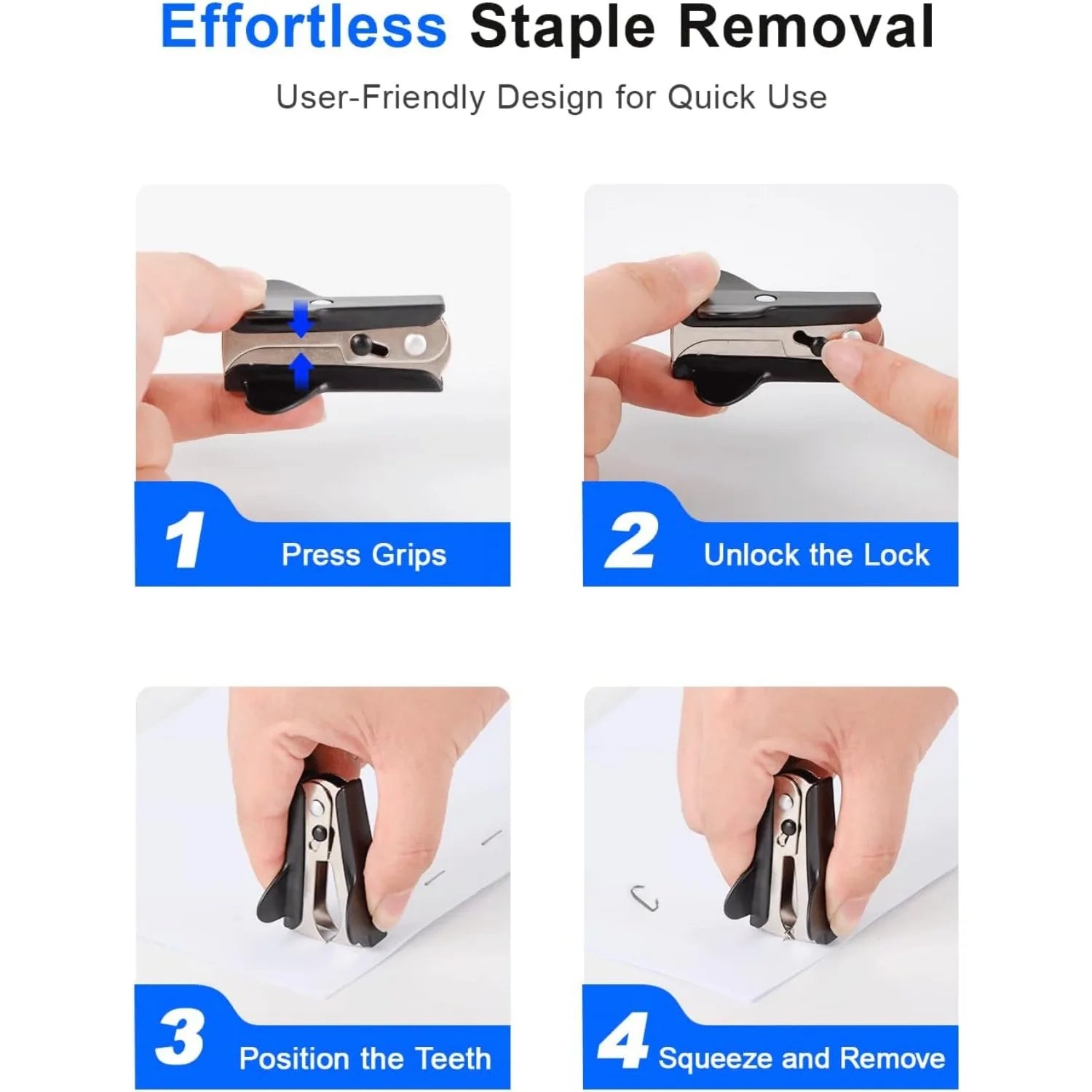 3-Pack Black Staple Removers, Mini Metal Staple Puller Removal Tools for School, Office, and Home Use