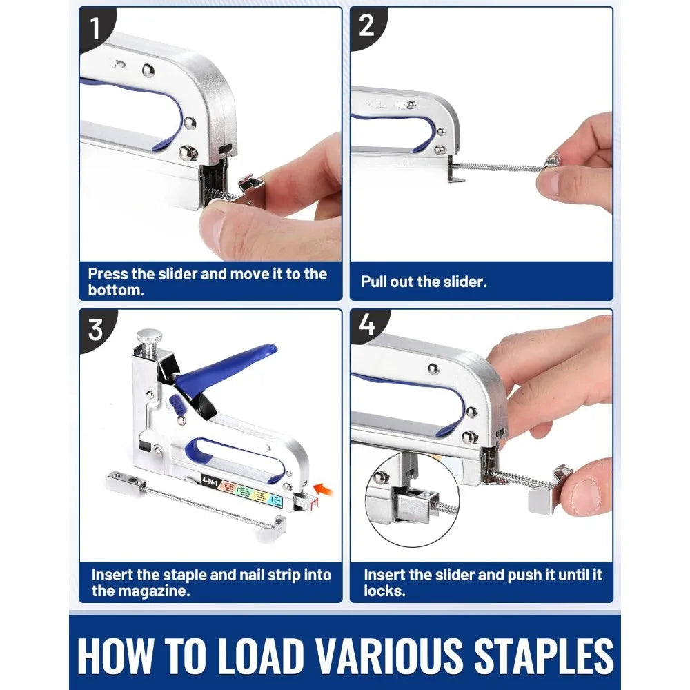 4-in-1 Staple Gun, Manual  2000 Counts Staples, Upholstery Stapler Nail Gun for Fixing Material