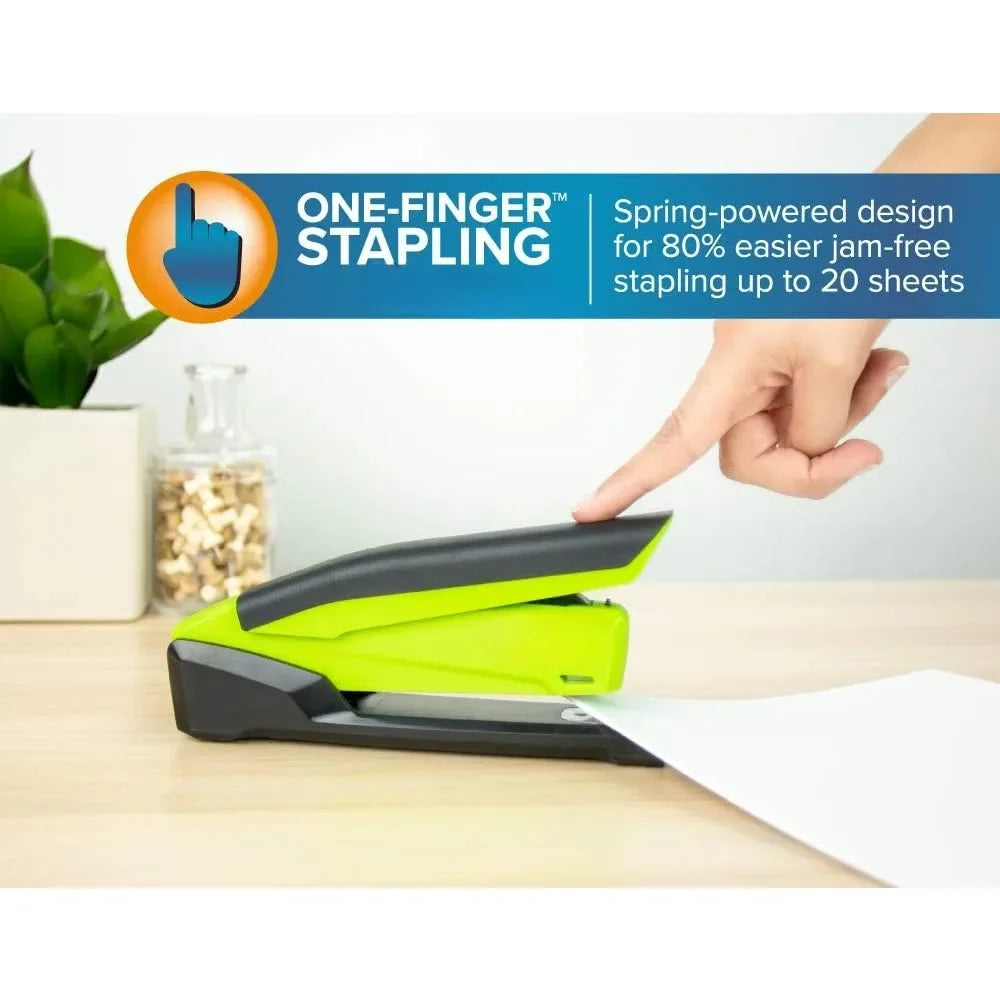 Spring-Powered Desktop Stapler, 20 Sheet Capacity, One Finger Stapling, Includes 210 Staples, Jam Free
