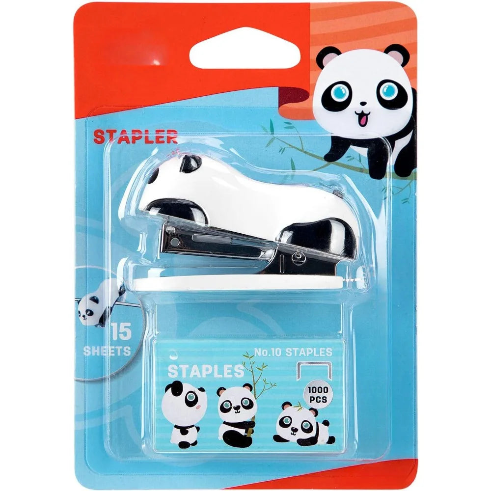 Mini Cute Panda Desktop Stapler, Office Stapler, 12 Sheet Capacity, Includes Built-in Staple Remover & 1000PCS No.10 Staples