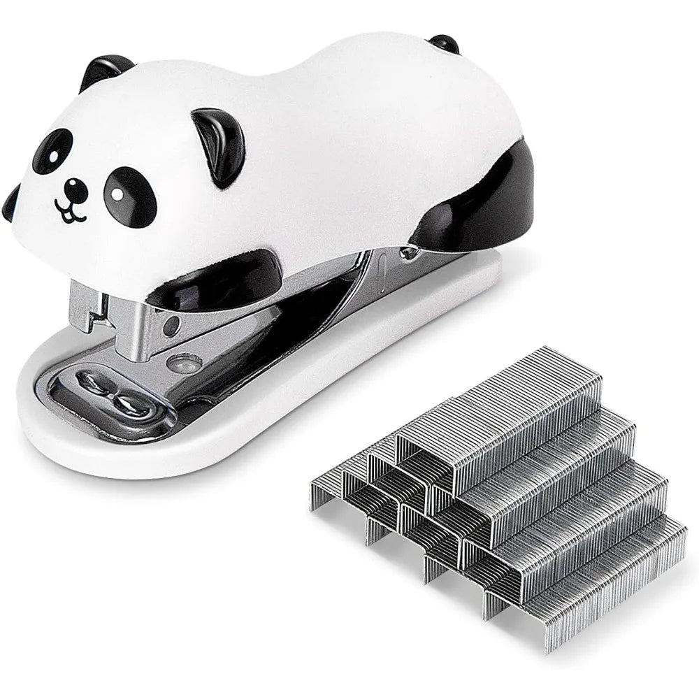 Mini Cute Panda Desktop Stapler, Office Stapler, 12 Sheet Capacity, Includes Built-in Staple Remover & 1000PCS No.10 Staples